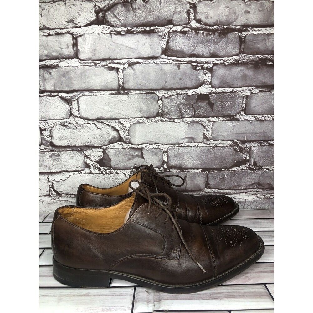 Tasso Elba Antonio Brown Leather Derby Cap Toe Dress Shoes Men’s Sz 8.5M US/42EU